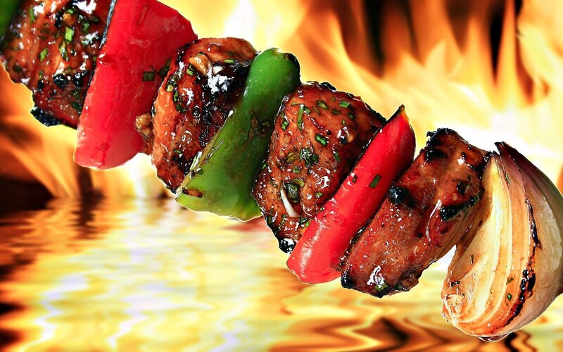 Grilled Meat Skewer — Red, Dramatic