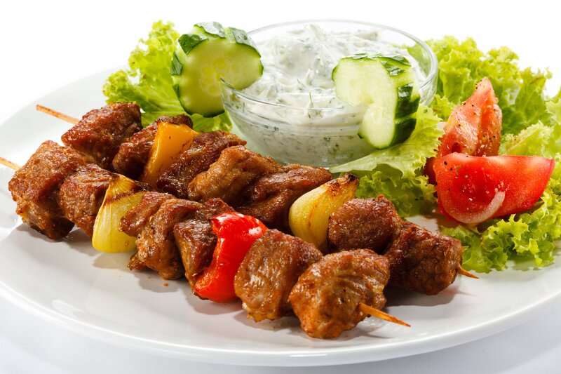 Grilled Meat Skewers — Brown, Appetizing, Photograph, Cucumber