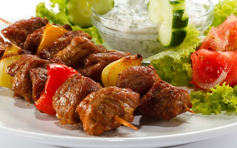 Grilled Meat Skewers — Brown, Appetizing, Photograph, Dip