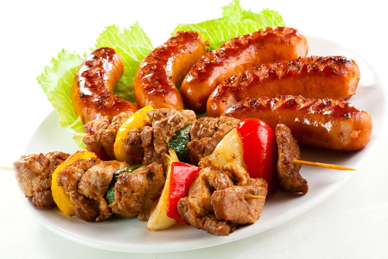 Grilled Meat Skewers — Brown, Appetizing, Photograph, Sausages