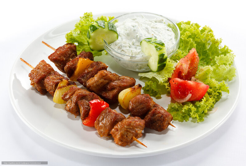 Grilled Meat Skewers — White, Appetizing, Photograph, Cucumber