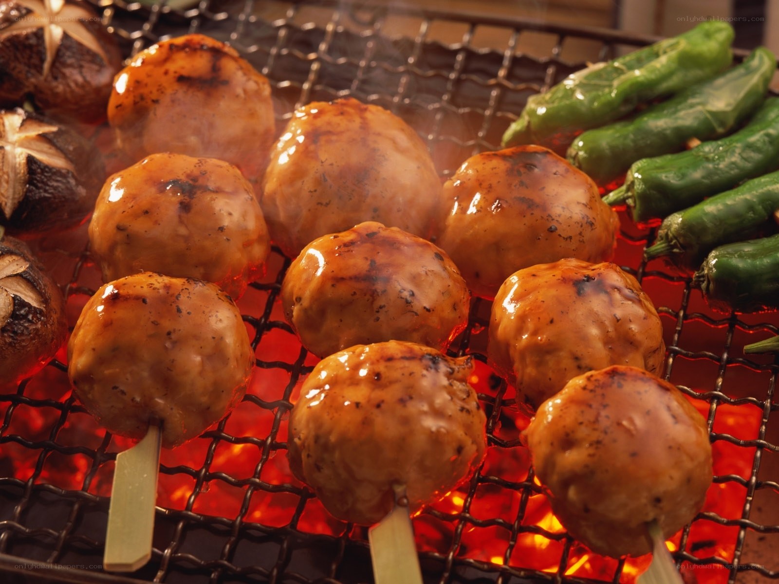 Grilled meatballs on skewers