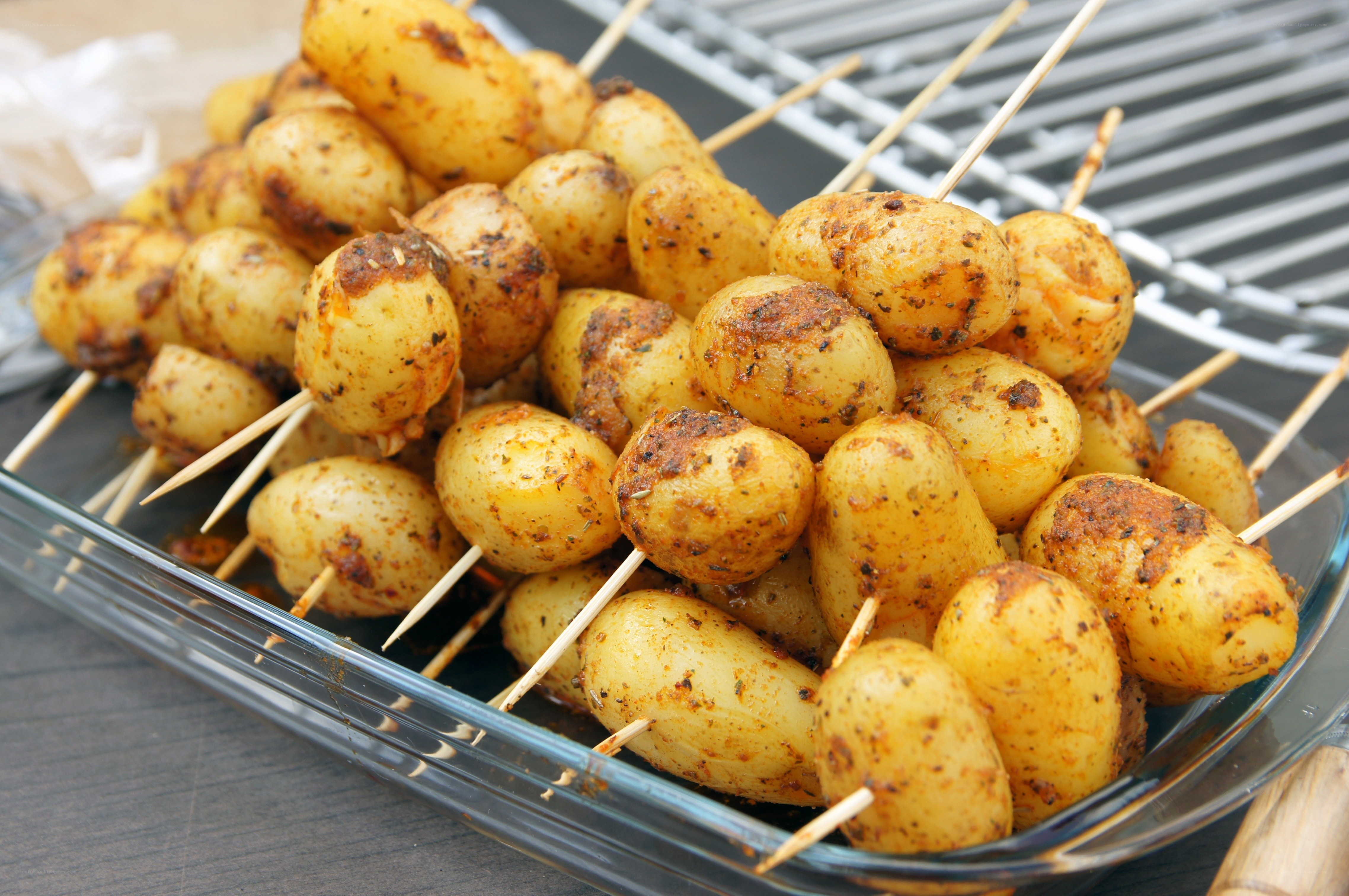 Grilled potatoes on skewers