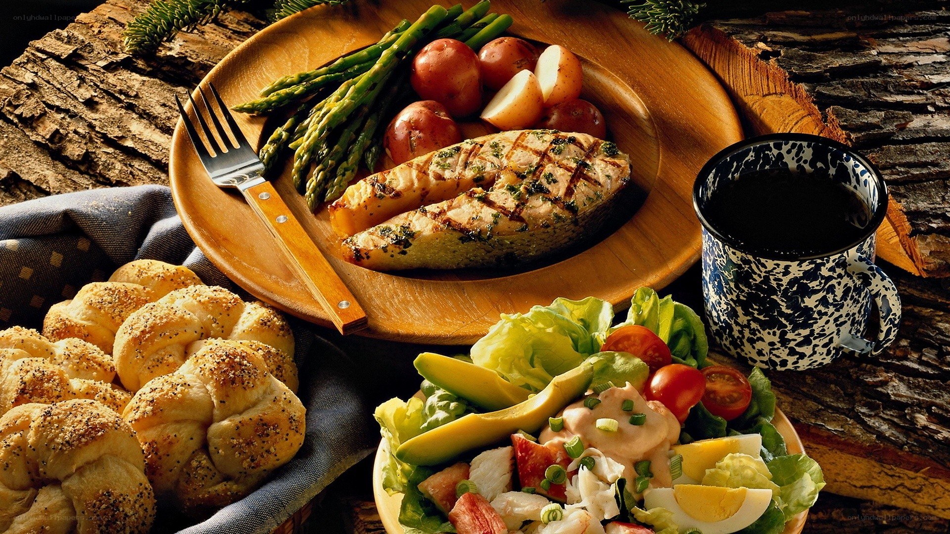 Grilled salmon dinner with sides