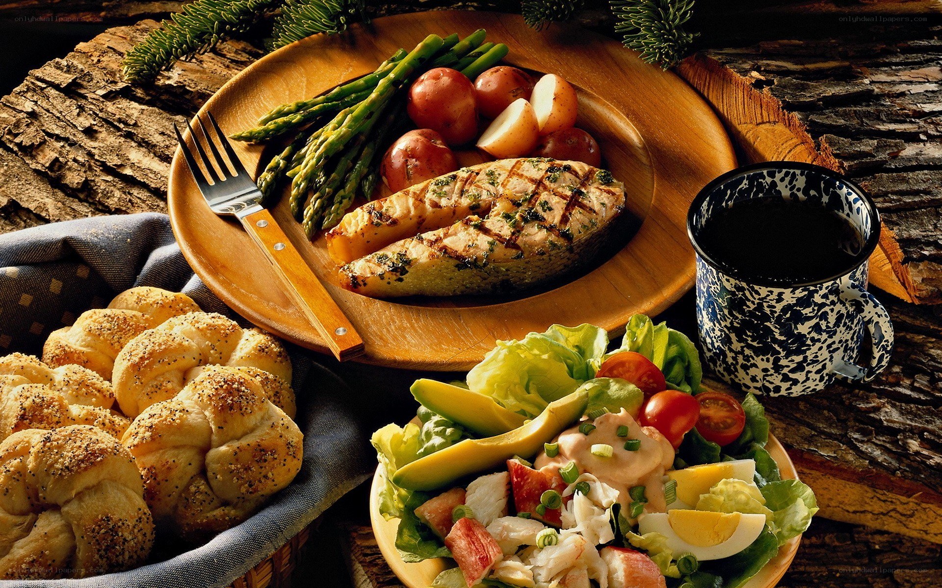 Grilled salmon dinner with sides