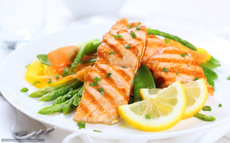 Grilled Salmon Fillet — White, Fresh, Photograph, Asparagus, Lemon