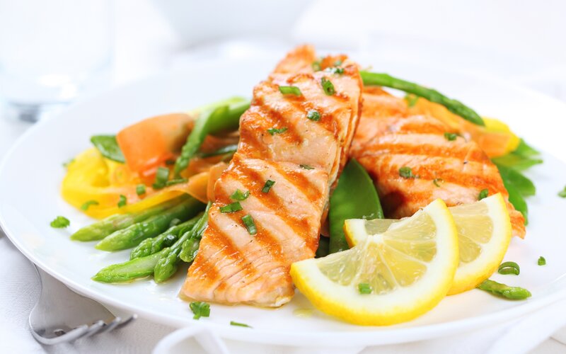 Grilled Salmon Fillet — White, Fresh, Photograph