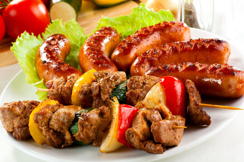 Grilled Sausages and Skewers — Brown