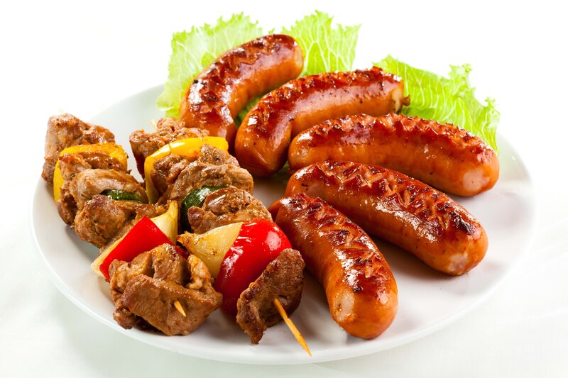 Grilled Sausages and Skewers — White