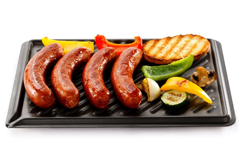 Grilled Sausages and Vegetables — Black, Appetizing