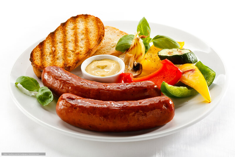 Grilled Sausages on Plate — White, Appetizing