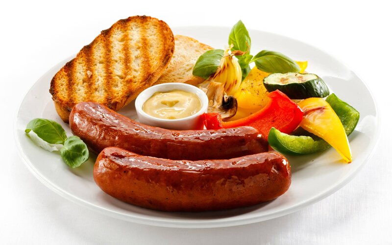 Grilled Sausages on Plate — White