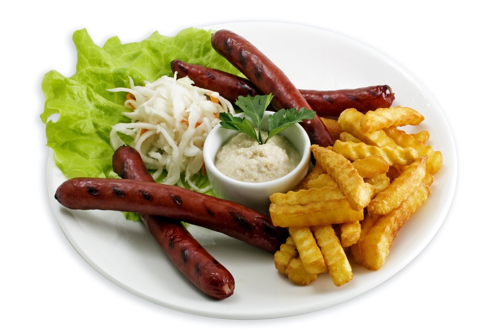 grilled sausages with fries