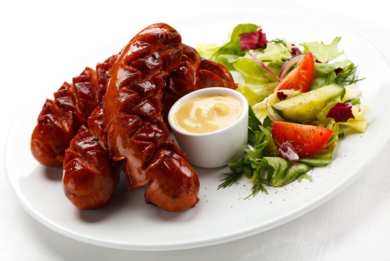 grilled sausages with salad