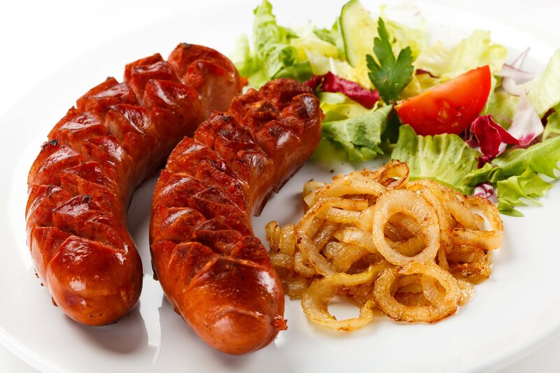 Grilled Sausages with Salad — White