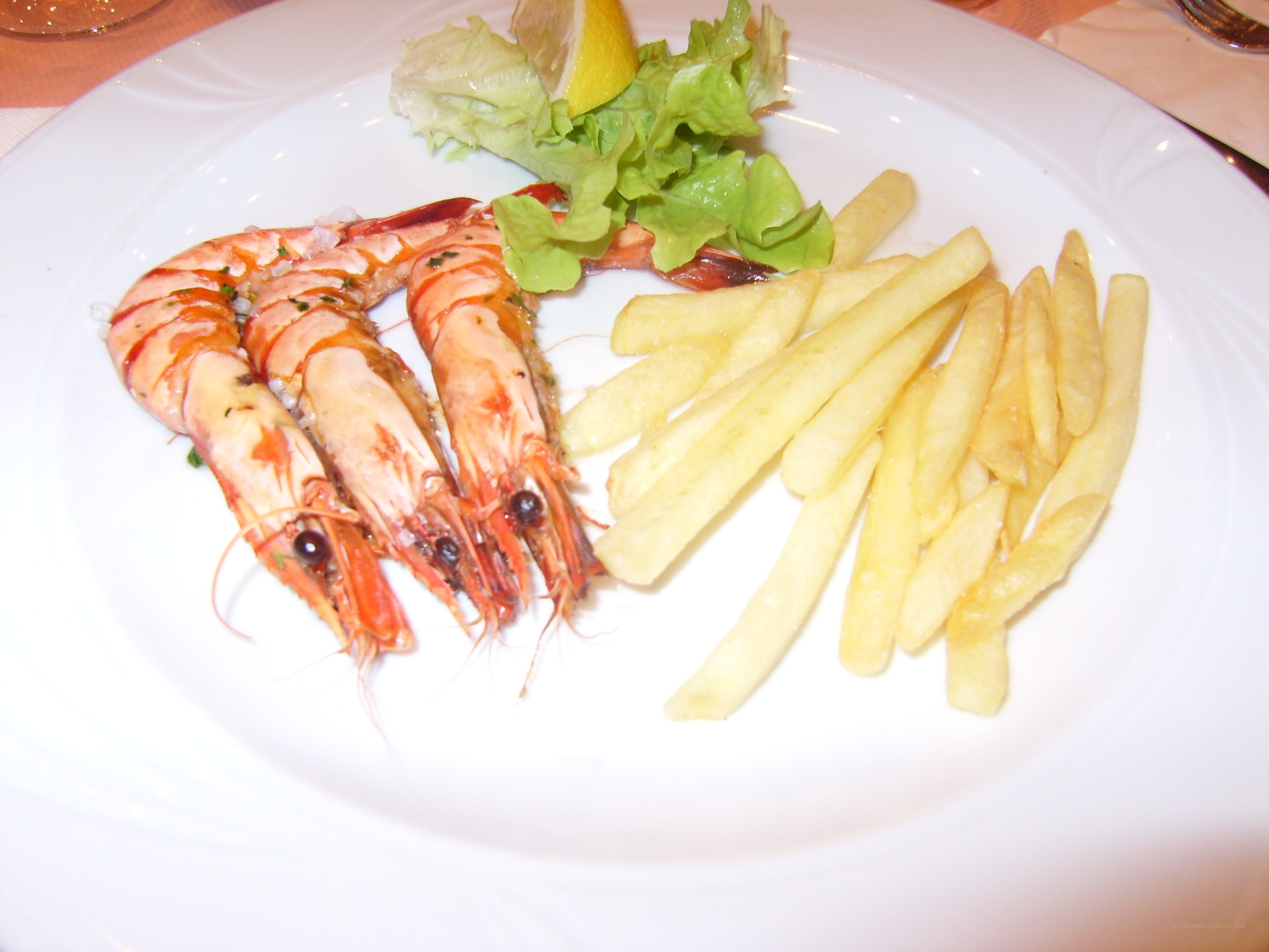 grilled shrimp with fries