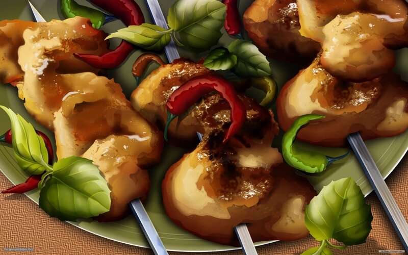 grilled skewers with peppers and basil
