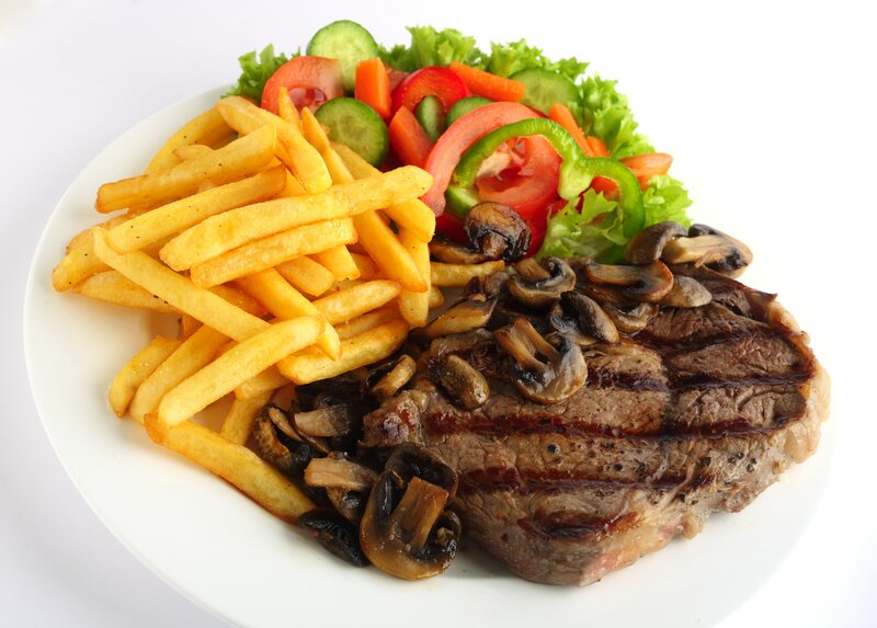 Grilled Steak with Fries — Brown
