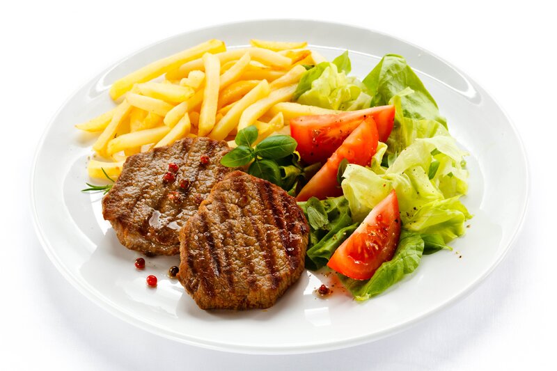 Grilled Steak with Fries — White, Neutral