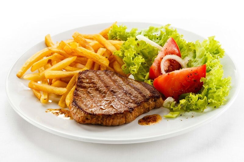 Grilled Steak with Fries — White