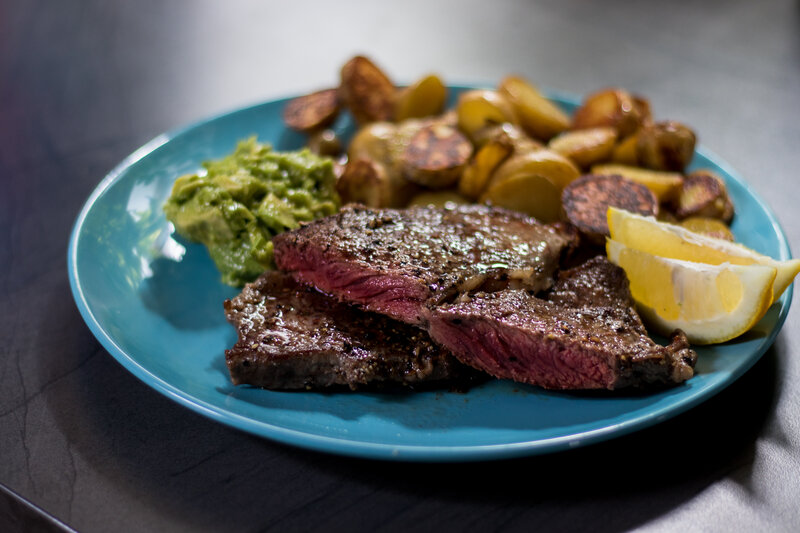 Grilled Steak with Potatoes — Blue