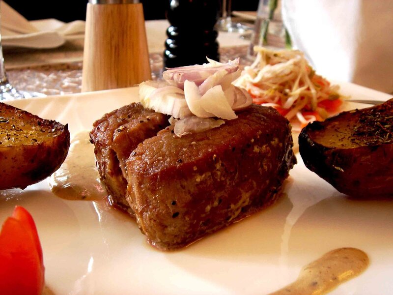 Grilled Steak with Potatoes — Brown