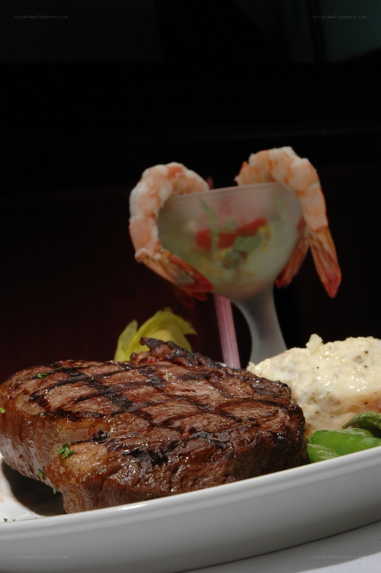 Grilled steak with shrimp cocktail