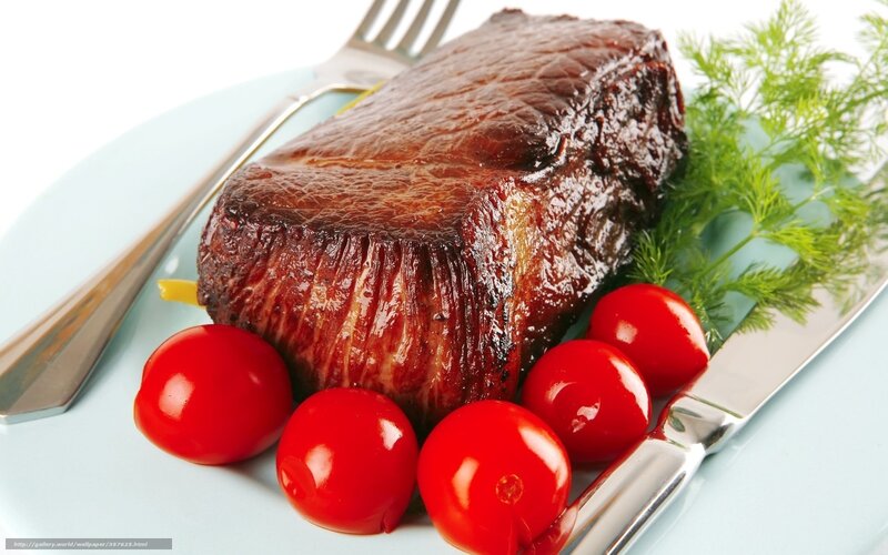 Grilled Steak with Tomatoes — Red, Appetizing, Photograph, Dill