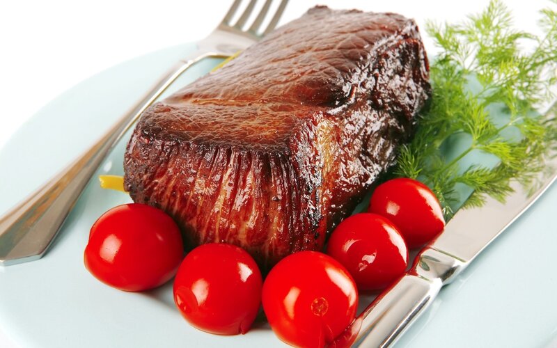 Grilled Steak with Tomatoes — Red, Appetizing
