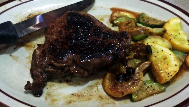 Grilled Steak with Vegetables — Brown, Appetizing, Photograph, Knife
