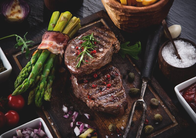 Grilled Steaks on Board