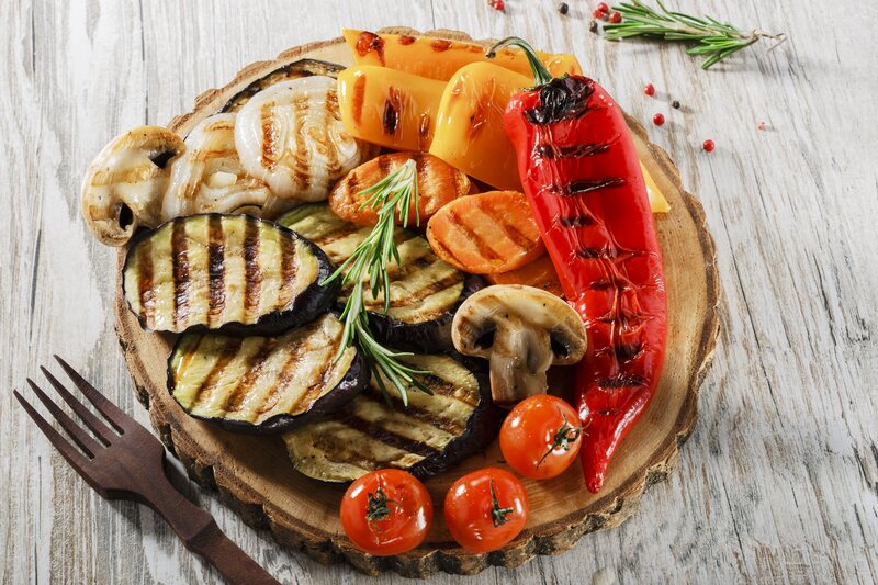 Grilled Vegetables on Wood