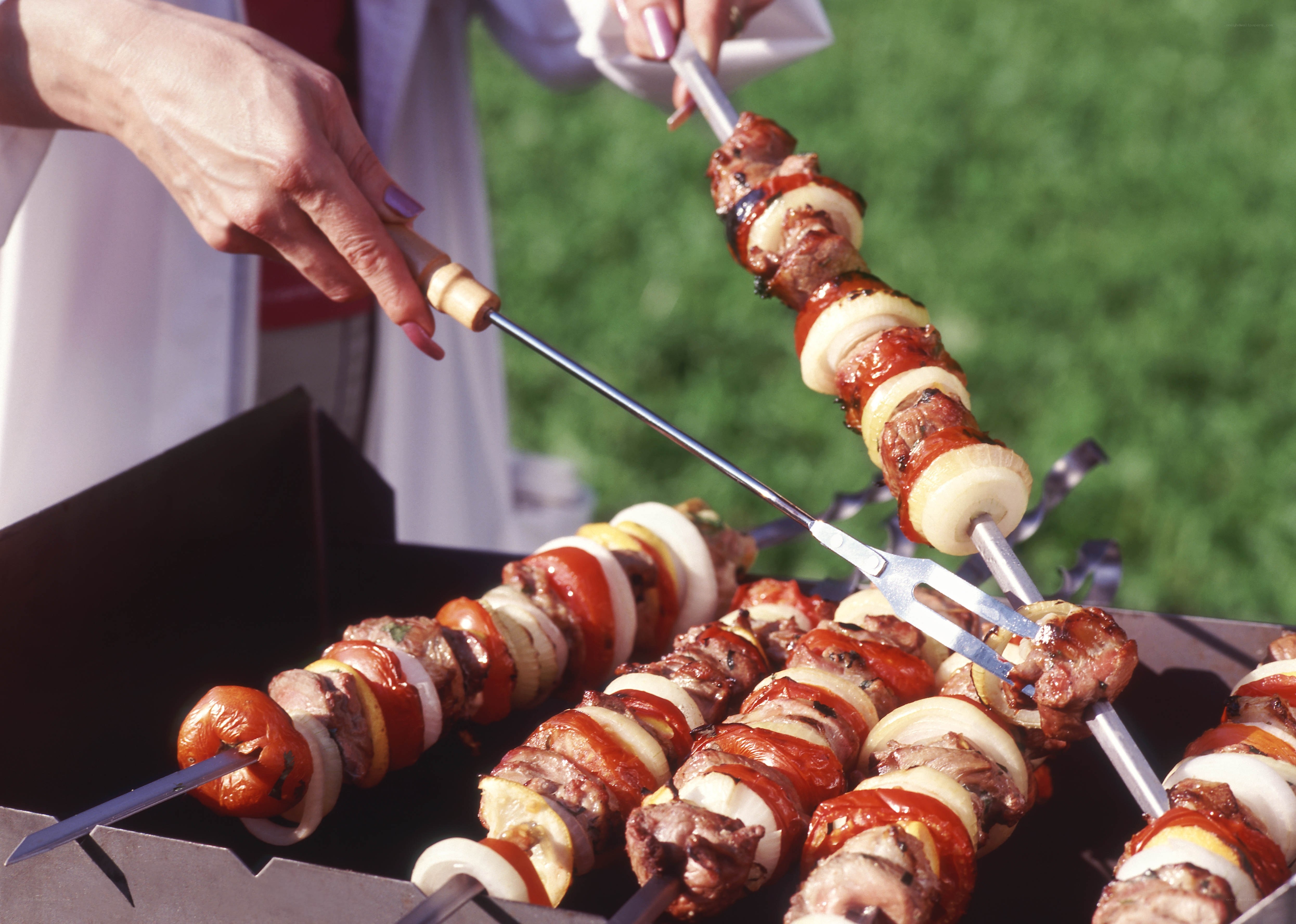 Grilling skewers outdoors