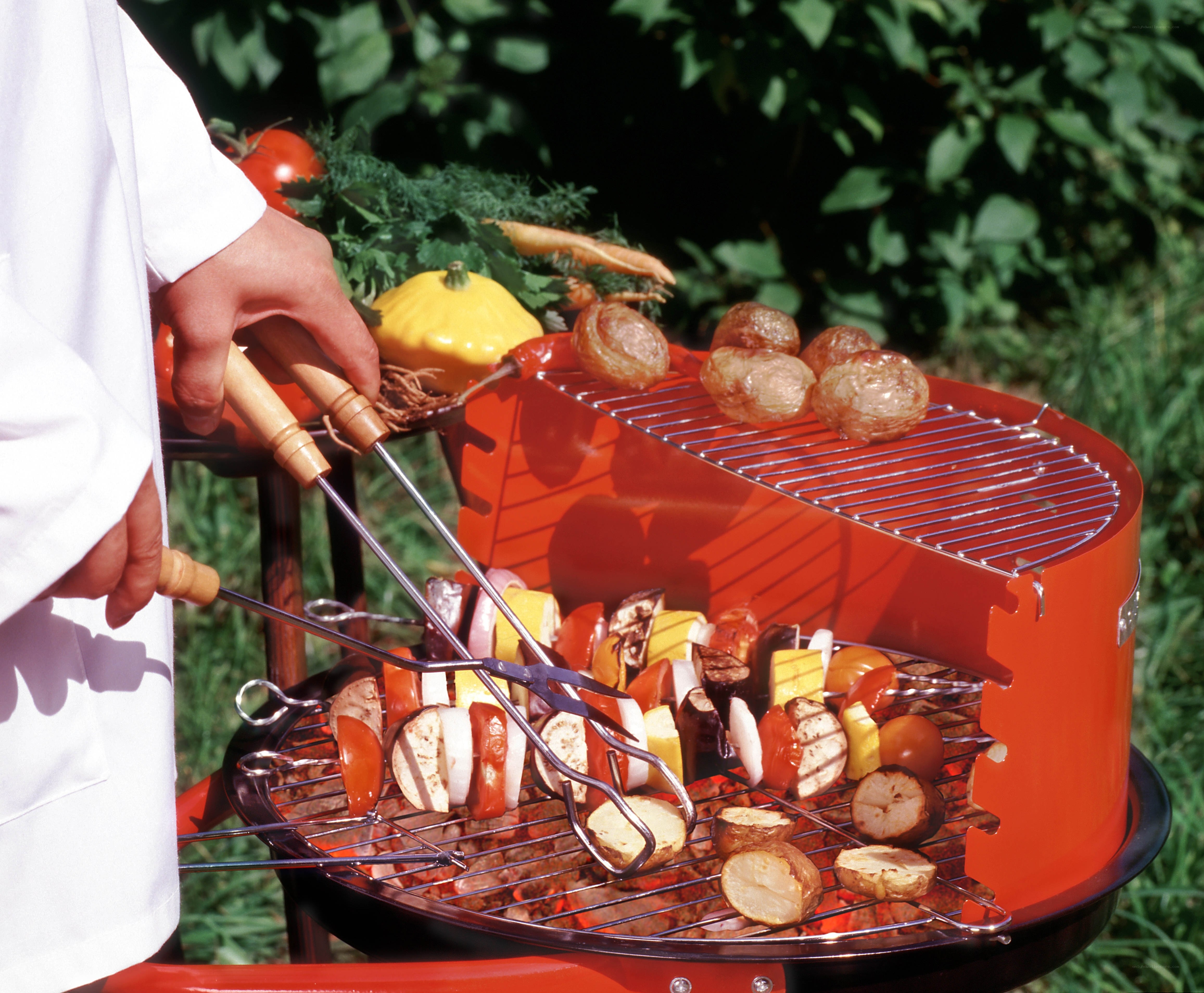 Grilling vegetables outdoors