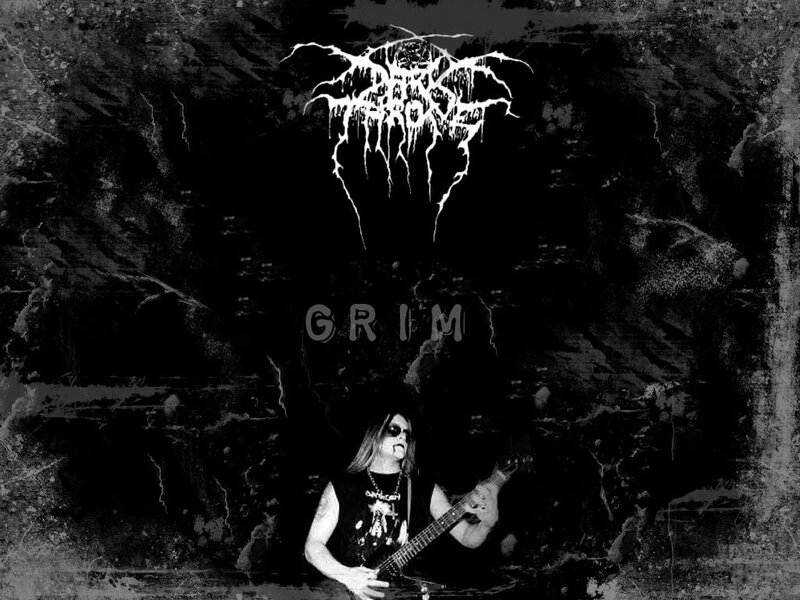 Grim band logo with guitarist