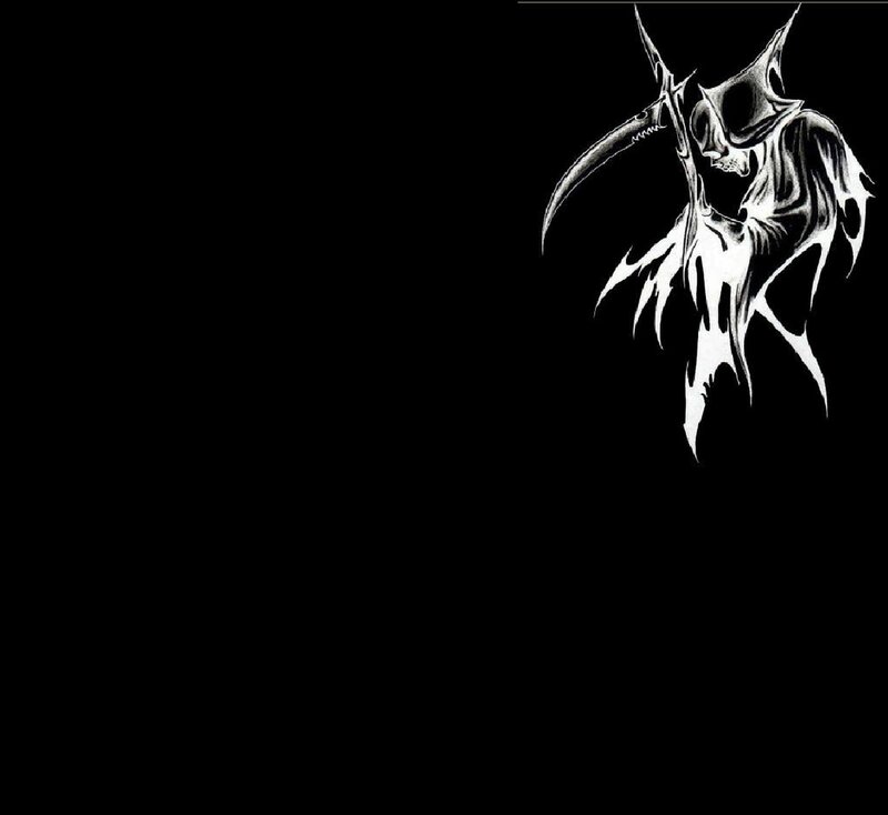Grim Reaper Figure — Black, Dark, Digital Art, Scythe, Hooded Cloak, White