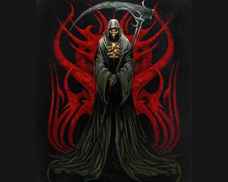 Grim Reaper Figure — Black, Dark, Digital Art, Scythe, Skull