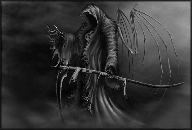 Grim Reaper Figure — Black, Dark, Digital Art, Scythe, Wings, Cloak