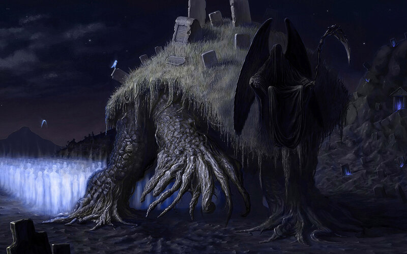 Grim Reaper Figure — Black, Dark, Night, Digital Art, Graves