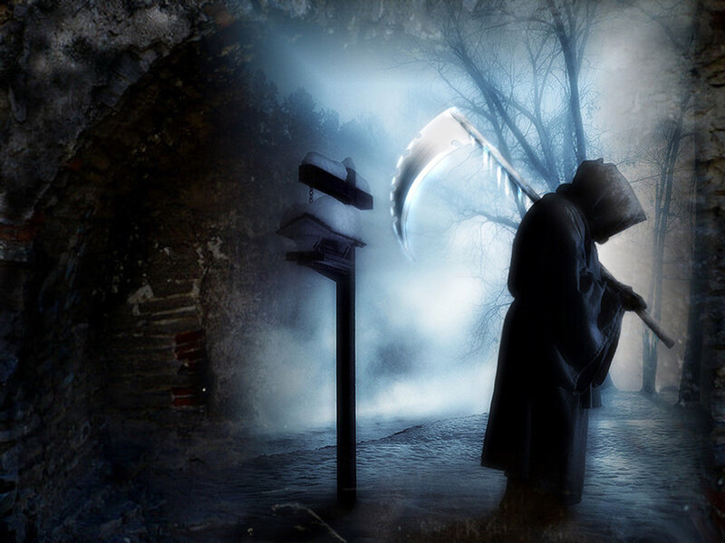 Grim Reaper Figure — Black, Dark, Night, Digital Art, Scythe