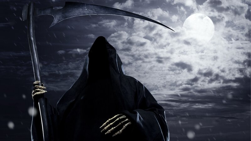 Grim Reaper Figure — Black, Dramatic, Night, Digital Art, Scythe, Moon