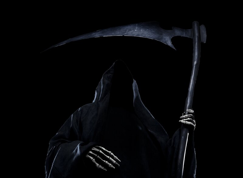 Grim Reaper Figure — Black, Dramatic, Night, Digital Art, Scythe, Skeleton Hands