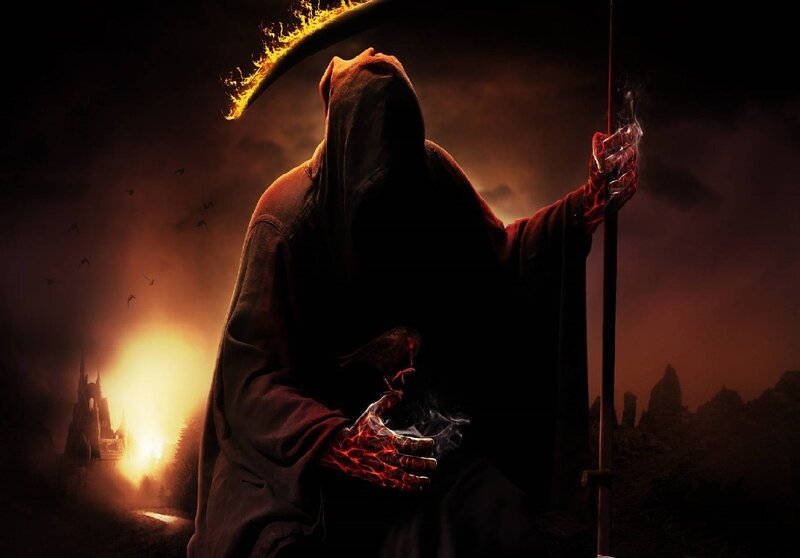 Grim Reaper Figure — Black, Dramatic, Night, Digital Art, Scythe