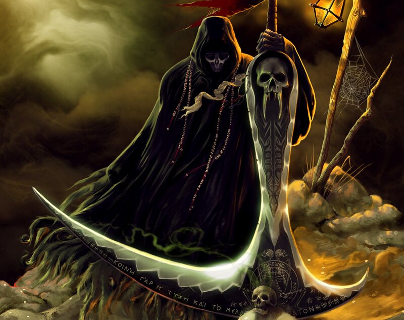 Grim Reaper Figure — Black, Dramatic, Night, Digital Art, Skull
