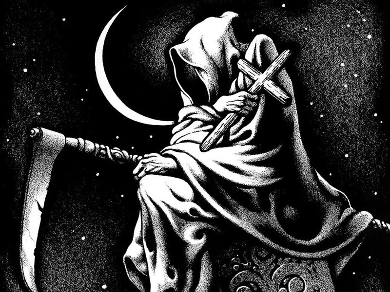 Grim Reaper Figure — Black, Dramatic, Night, Illustration