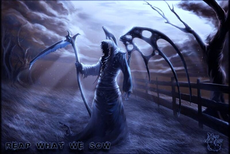 Grim Reaper Figure — Blue, Dramatic, Night, Digital Art, Scythe, Wings