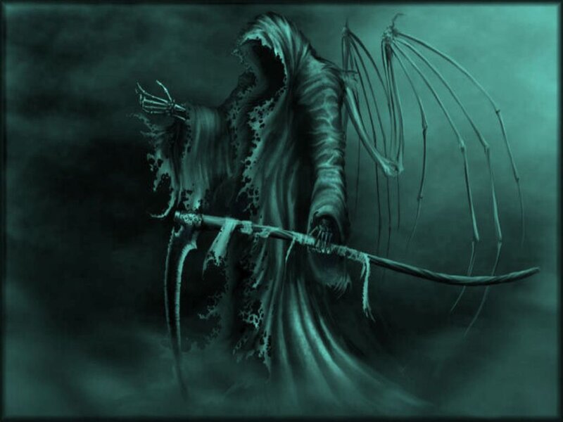Grim Reaper Figure — Green, Dark, Night