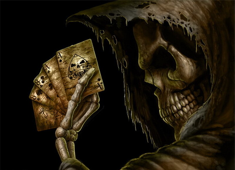 grim reaper holding cards