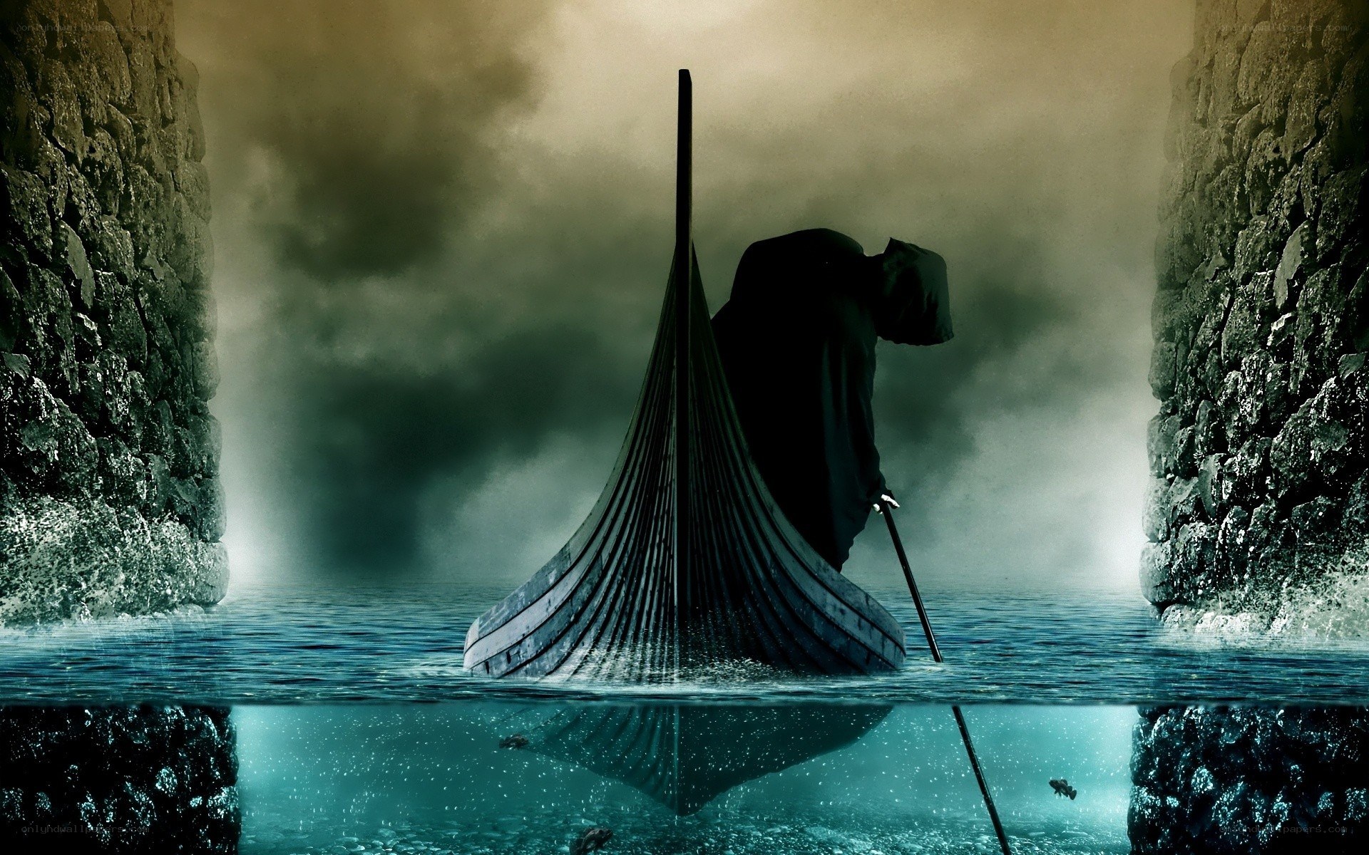Grim reaper in a boat