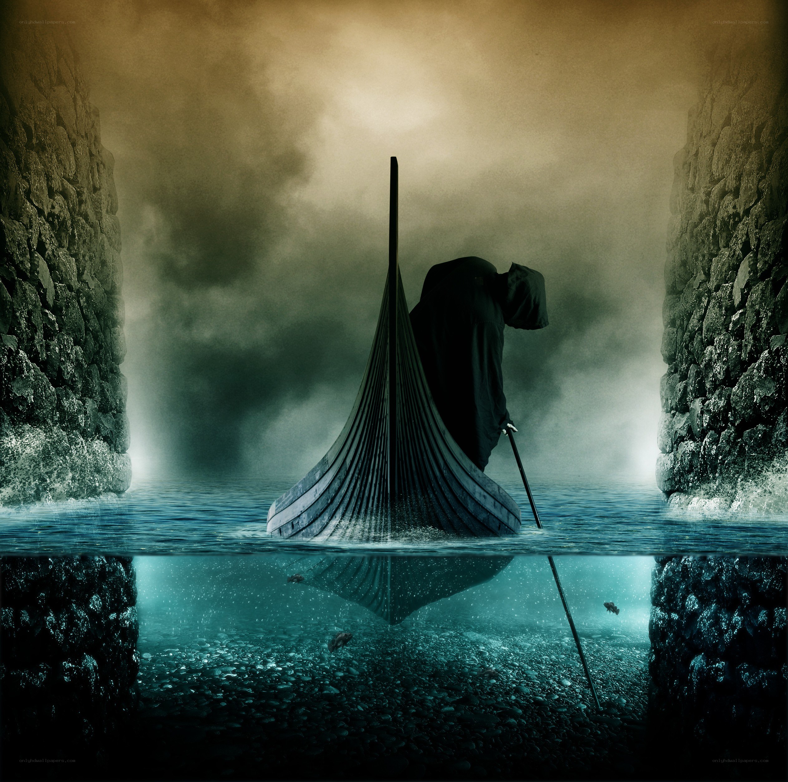 Grim reaper in a boat